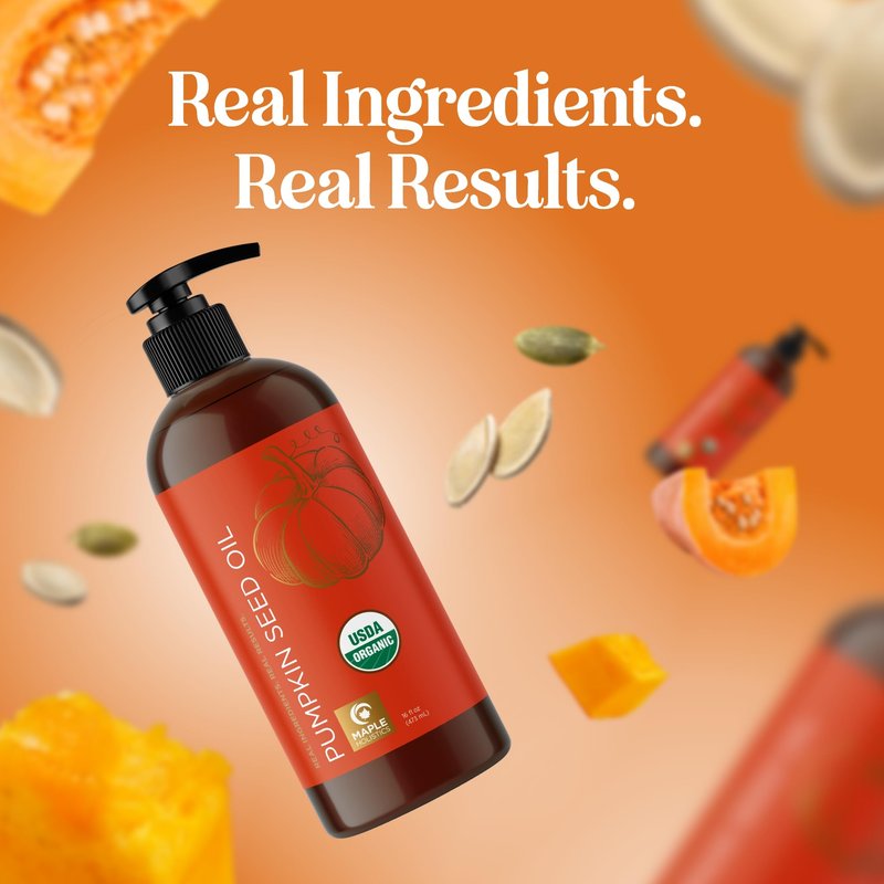 Pumpkin Seed Oil Organic Certified - 100% Pure Organic Pumpkin Seed Oil for Hair and Anti Aging Face Oil - USDA Organic Hair Oil for Dry Hair and Volume - Virgin Cold Pressed & Unrefined (16oz)