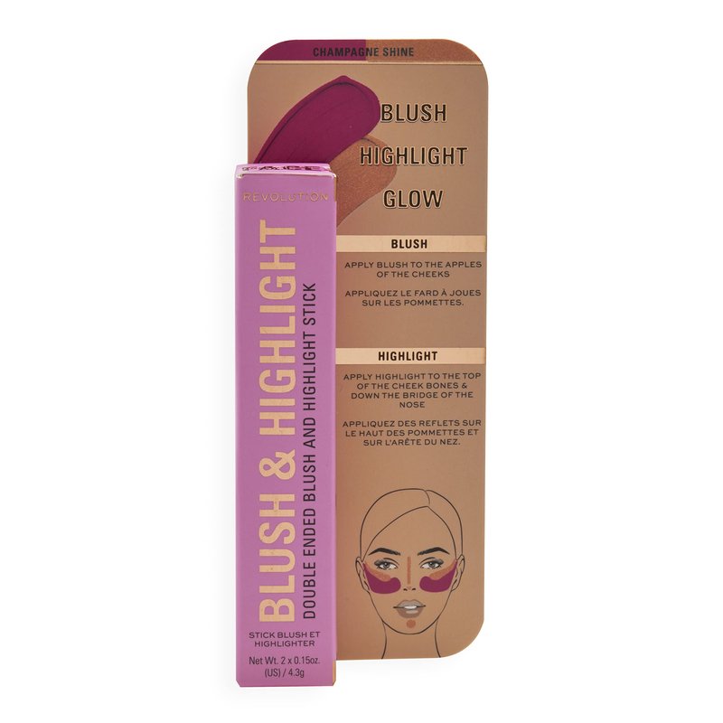 Revolution Beauty London, Blush Stick and Illuminator, Champagne Shine, Blush and Highlighter, 4.2 g