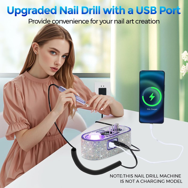 Nail Drill Electric File: DEDNMSCA Sparkly Professional Nail Drill Kit, 40000RPM E-File Machine with 12 Drill Bits for Acrylic Nails Remove Nail Gel Polish Manicure for Salon Home, Diamond