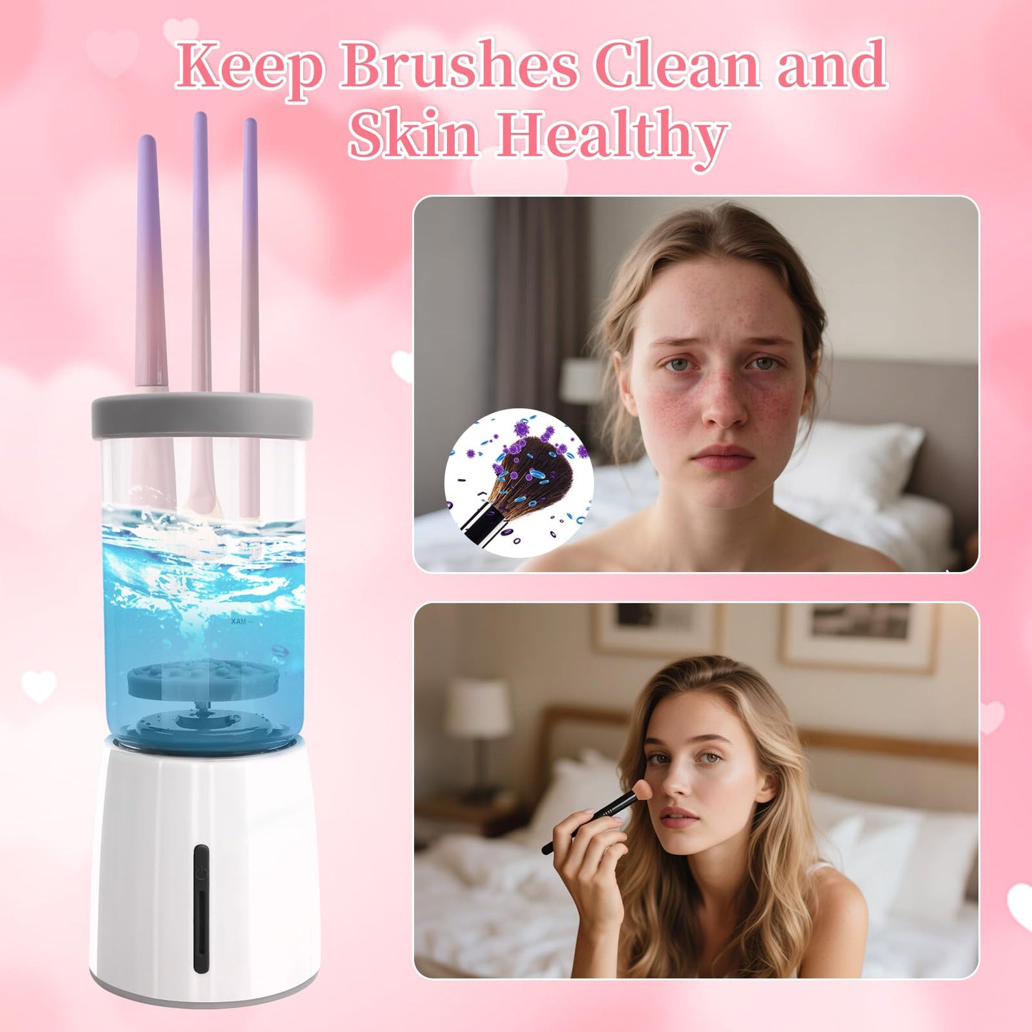 Electric Makeup Brush Cleaner Machine, Rechargeable Wireless Cosmetic Brushes Cleanser, Automatic Spinning Makeup Brush Washing Cleaner For All Size Makeup Brush and Sponges (White)