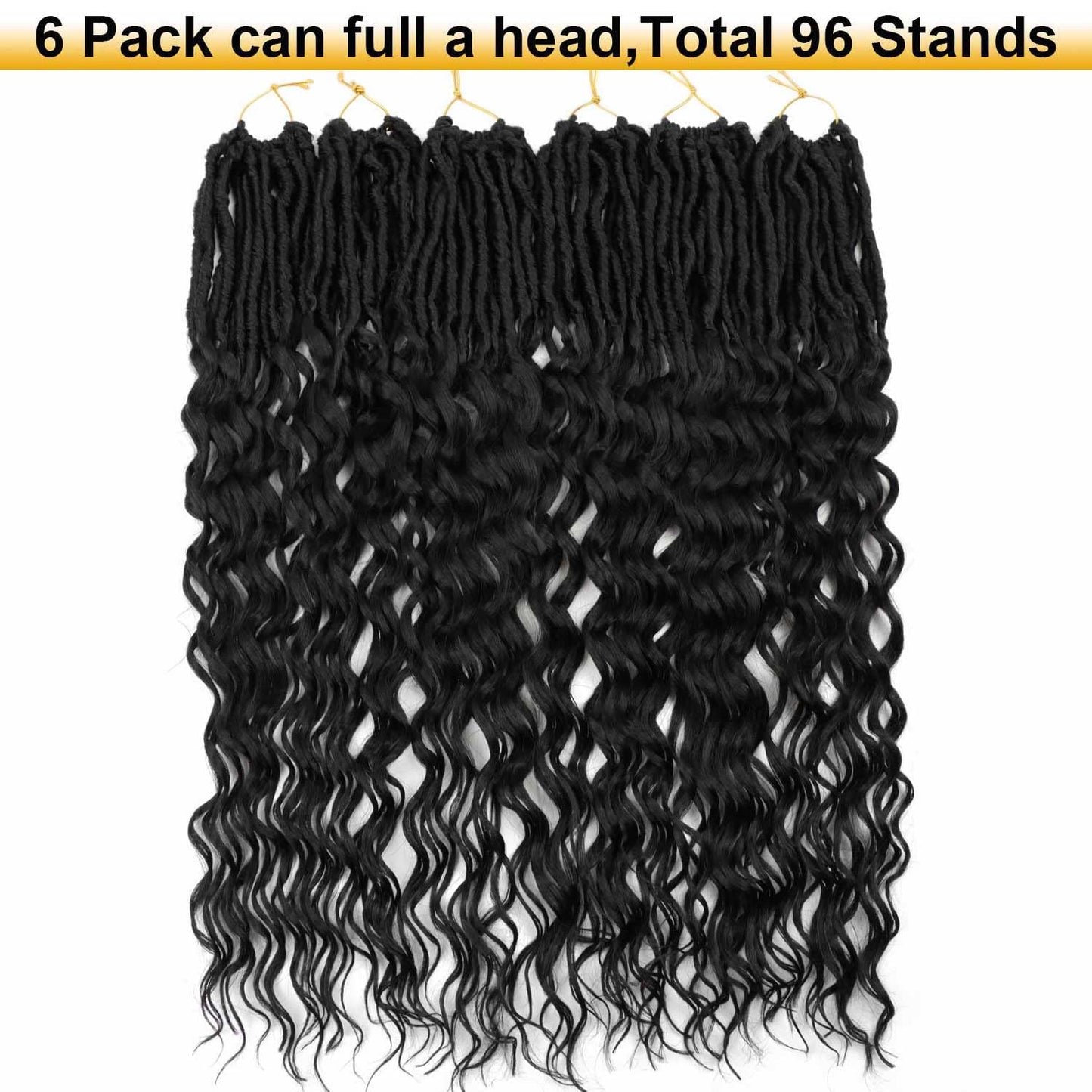 LYCSOU 24 Inch Faux Locs Crochet Hair 6 Packs Soft Goddess Locs Crochet Braids Deep Wave Pre Looped Crochet Hair Extensions for Black Women 1B
