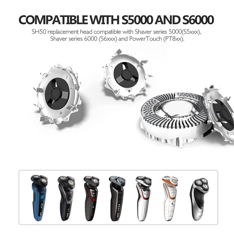 SH50 Compatible Replacement Head Compatible with Philips Norelco Series 5000 Shavers | S5000/S6000/S5100/S5500 Models | (3 pcs)