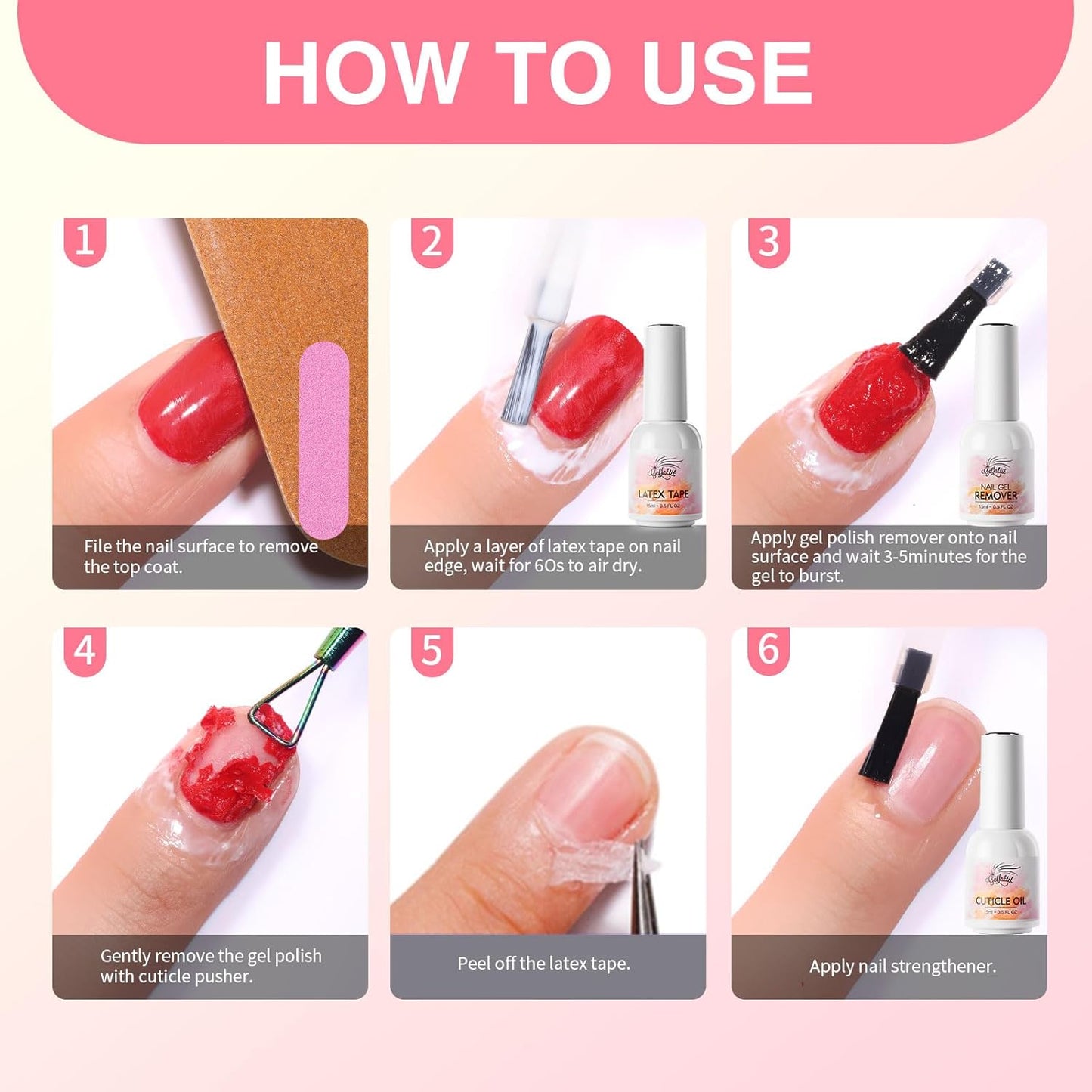 Gel Polish Remover Kit - 3 x 18ml with Cuticle Oil & Liquid Latex Tape, Fast 3-5 Min Removal