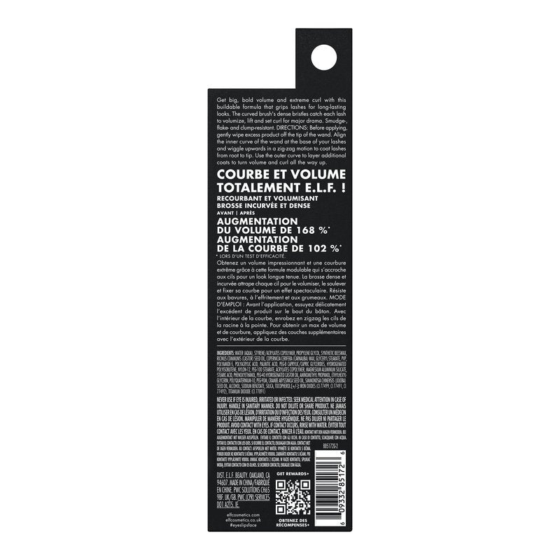 e.l.f. Incredi-Curl Mascara, Volumizing Mascara For A Bold, Lasting, Lifted Curl, Smudge-Resistant Formula, Vegan & Cruelty-Free, Dark Brown