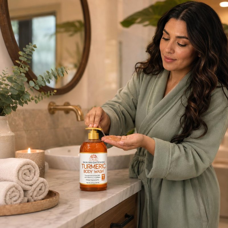 OKAY Turmeric Skin Brightening Body Wash 20 oz – Vitamin C & Collagen Glow Cleanser for Dark Spots & Even Skin Tone
