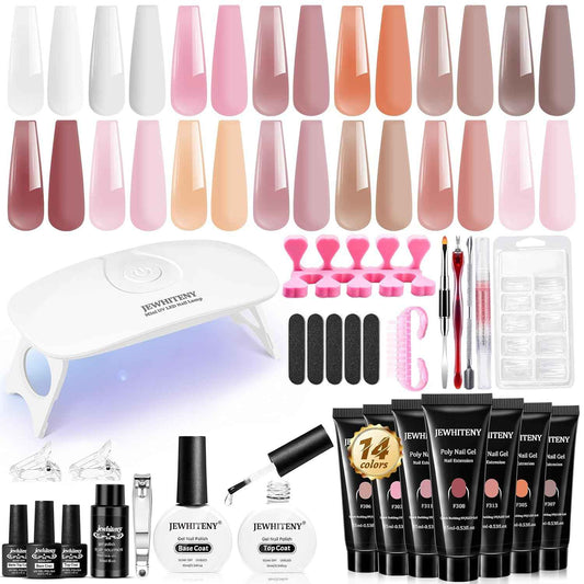 Poly Gel Nail Kit with UV Lamp & 10ml Base/Top Coat - Nail Art Extension Tools for Beginners