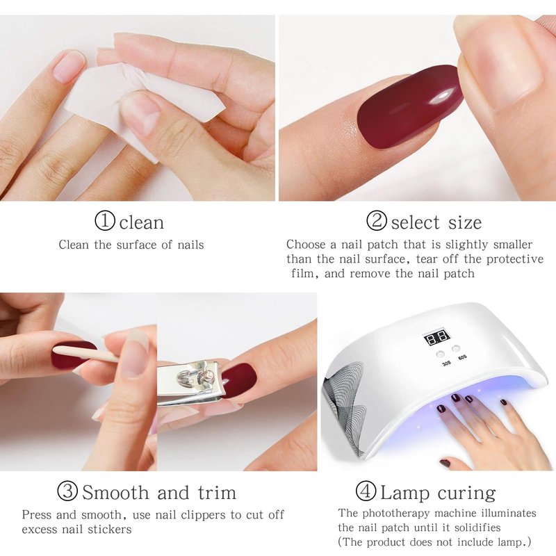 JMEOWIO Gel Nail Stickers Pink Flower French Tip Semi Cured Gel Nail Strips Wraps UV/LED Nails Art Design Decoration Accessories