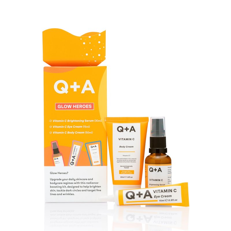 Q+A Holiday Heroes Skincare Giftset – 4-Step Regime with Oat Milk Cleanser, Niacinamide Toner, Hyaluronic Acid Serum, Ceramide Face Cream – Vegan, Cruelty-Free, UK Made, Nourishing and Hydrating