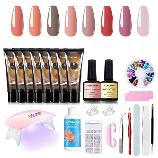 Poly Extension Gel Nail Kit with 8 Colors, Nail Lamp & Manicure Tools - DIY Starter Gift Set