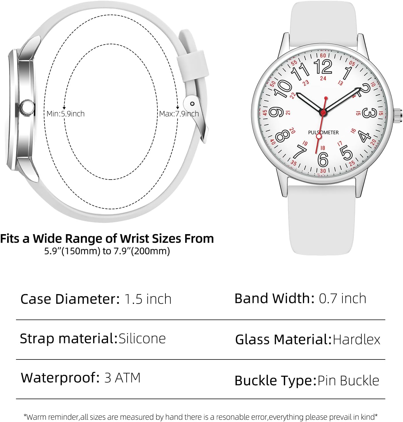 Waterproof Nurse Watch for Medical Professionals,Doctors Nursing Women Men,12/24 Hour Military Time,Analog Watch with Second Hand Nursing Luminouse Easy Read Dial Nurse Watches for Women