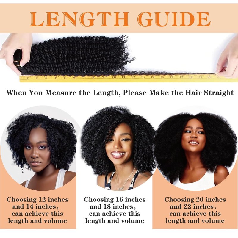 SAEIALL Hair Mongolian Afro Kinky Curly Clip In Hair Extensions 4C Afro Kinky Clip Ins 120g/set Mongolian Virgin Remy Human Hair Clip On Hair (1 bundle 16inch, natural black)