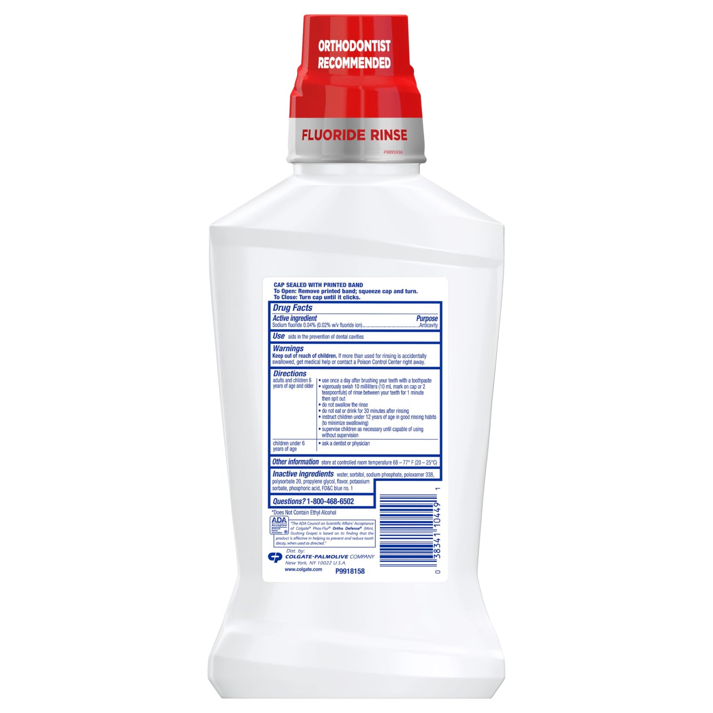 Colgate Ortho Defense Phos-Flur Anticavity Mouthwash, Alcohol Free Mouthwash for Braces, Made with Fluoride and Phosphate to Reduce White Spots and Help Prevent Cavities, Mint, 16.9 Fl Oz Bottle
