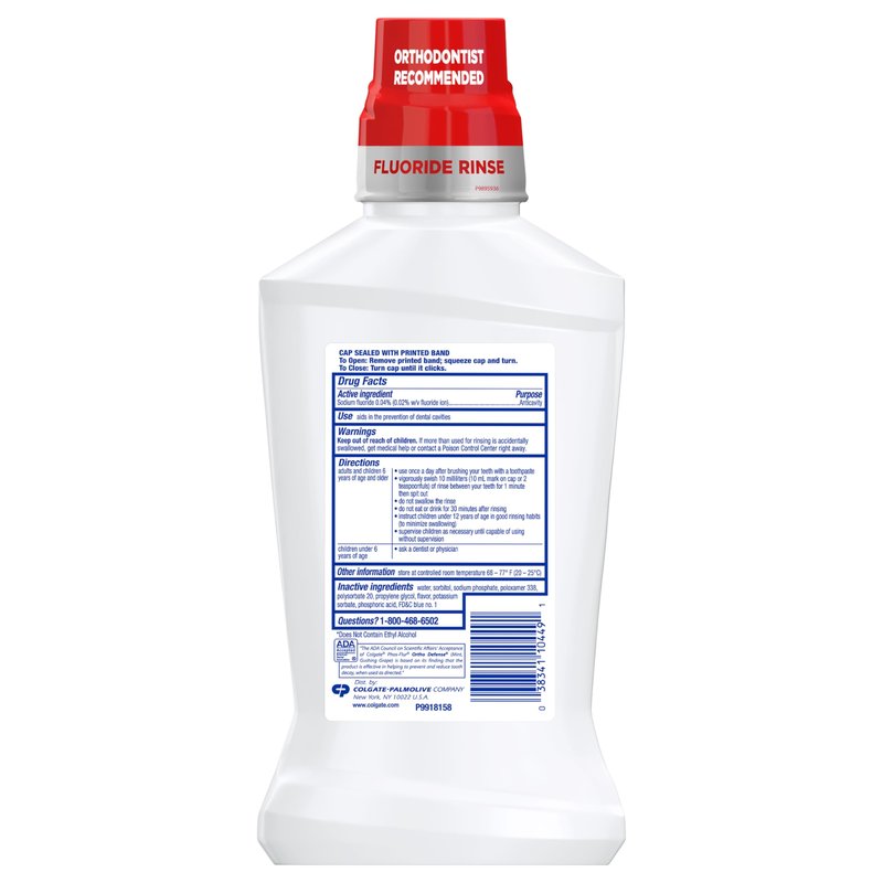 Colgate Ortho Defense Phos-Flur Anticavity Mouthwash, Alcohol Free Mouthwash for Braces, Made with Fluoride and Phosphate to Reduce White Spots and Help Prevent Cavities, Mint, 16.9 Fl Oz Bottle