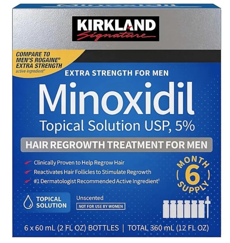 Kirkland Signature Minoxidil Topical Solution USP 5%, Extra Strength Hair Regrowth Treatment for Men, 6 Months Supply