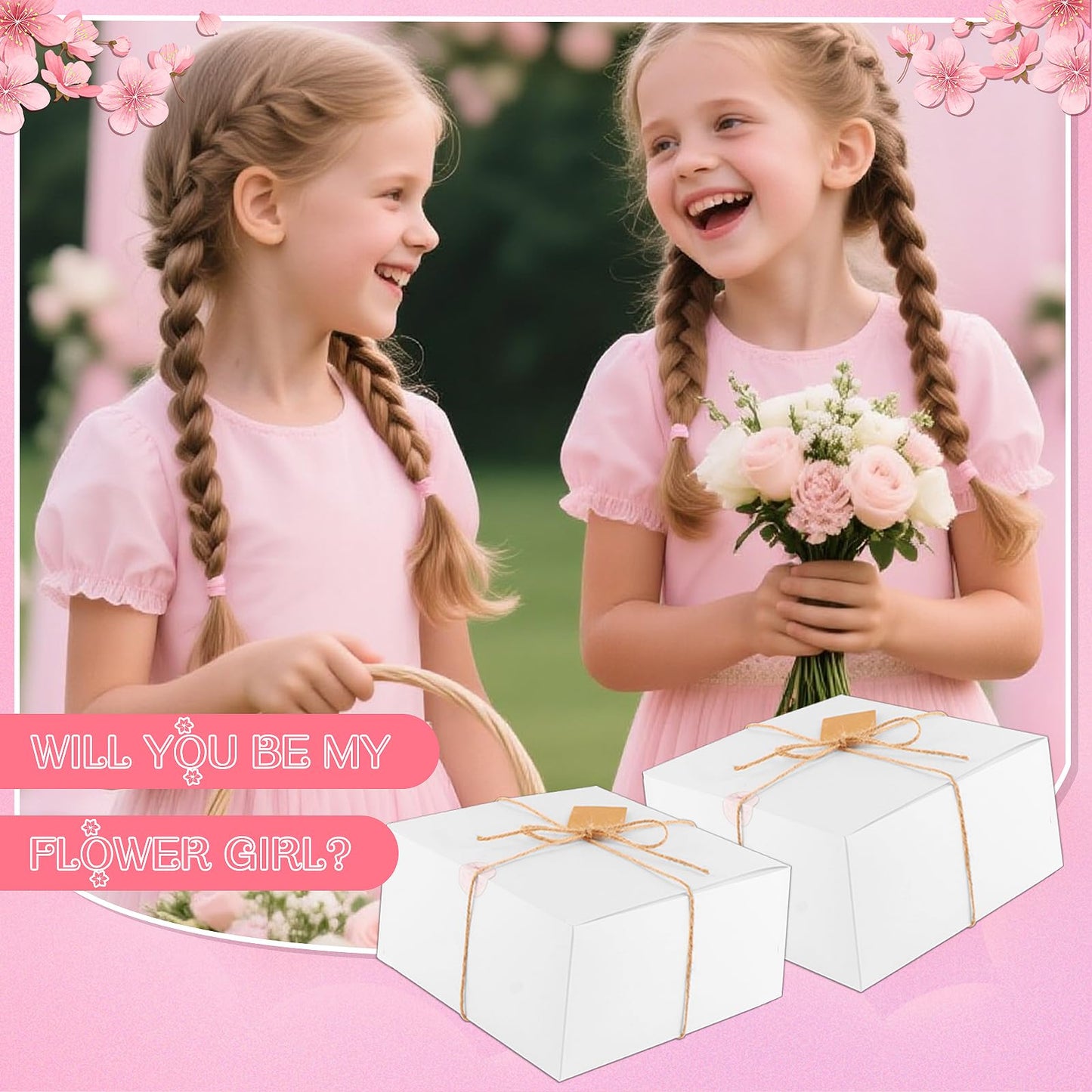40pcs Flower Girl Proposal Gifts Set of 2, White 12oz Tumbler Sunglasses Pearl Bracelet Diamond Pen Hair Ties Flower Girl Sets for Little