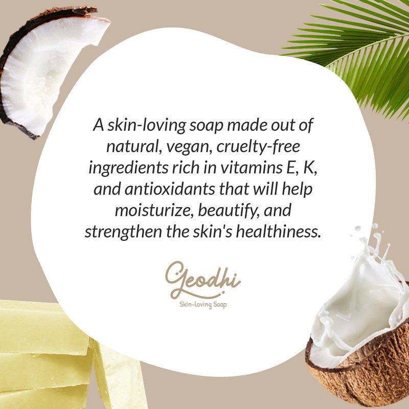 Geodhi, Handmade Vegan Cold Process Soap with Premium Essential Oils, Great for Acne, and Dry Skin - Set of 4 Both Women and Men Soap Bar-. (Coconut)