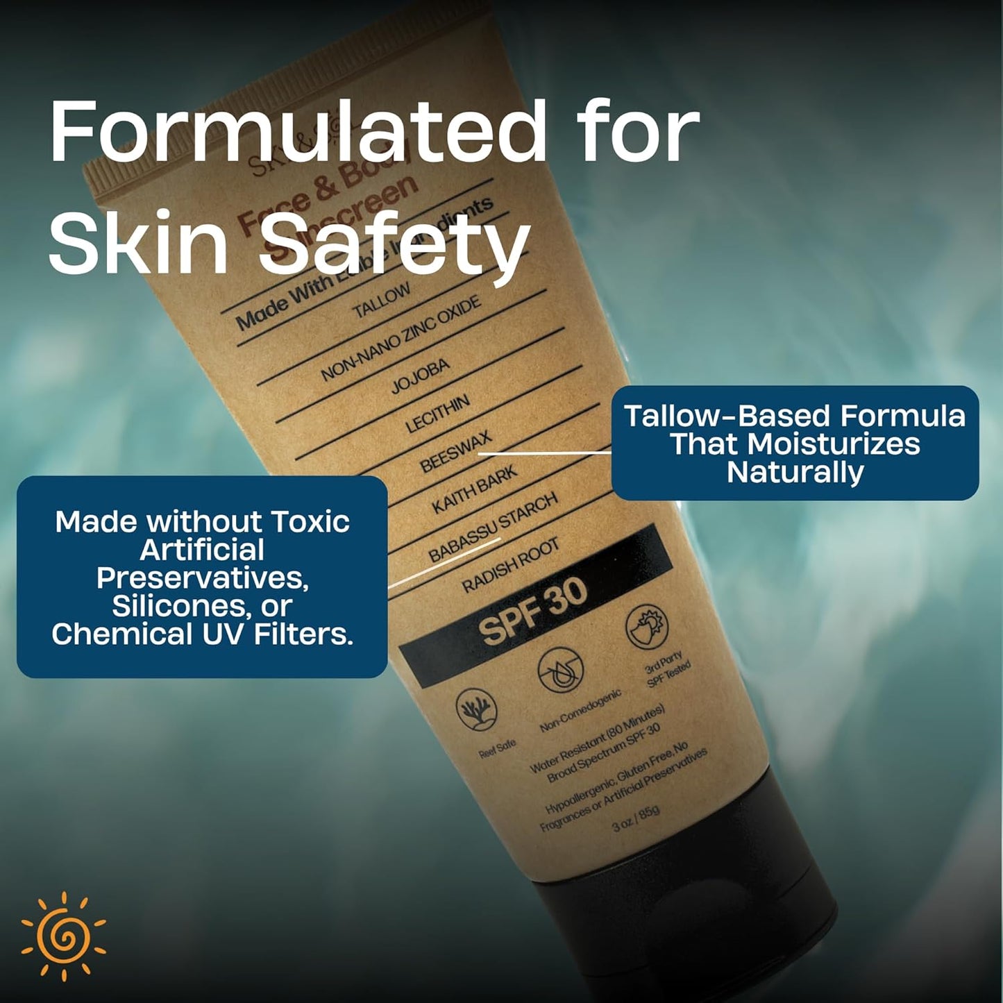 Sky and Sol Natural Mineral Sunscreen SPF 30 - Reef Safe, Water Resistant, Fragrance-Free | 3 oz