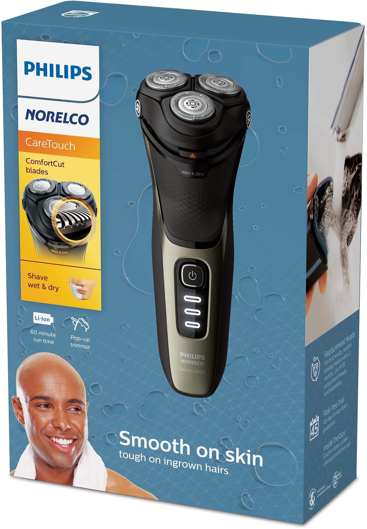 Philips Norelco CareTouch Head Shaver, Rechargeable Wet & Dry Electric Shaver with Pop-Up Trimmer for Bald Men with Sensitive Skin and Scalp, S3210/51