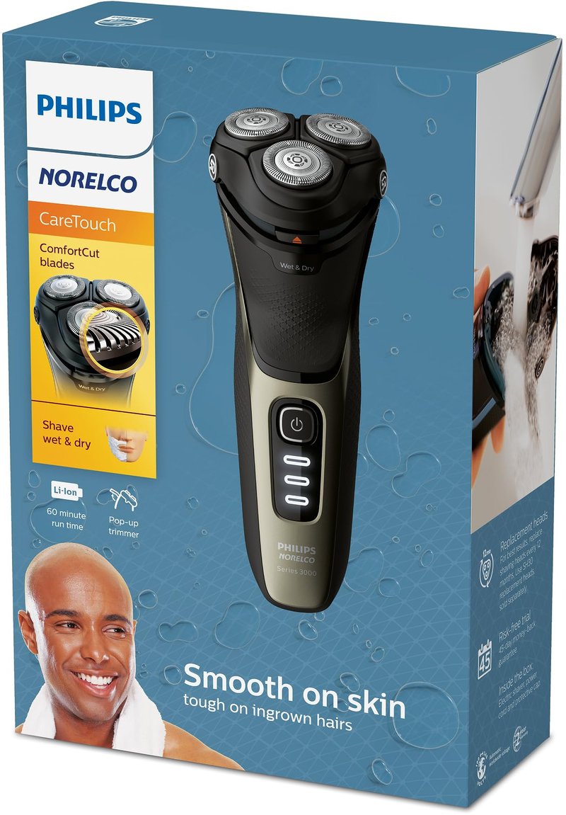 Philips Norelco CareTouch Head Shaver, Rechargeable Wet & Dry Electric Shaver with Pop-Up Trimmer for Bald Men with Sensitive Skin and Scalp, S3210/51