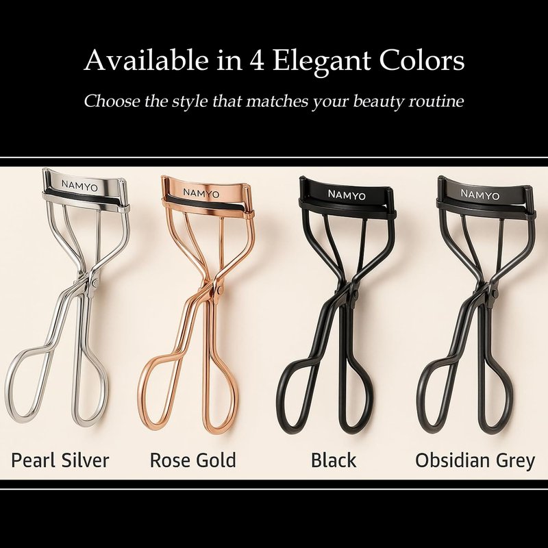 NAMYO Eyelash Curler – Precision Lash Curler for Almond, Hooded and Deep-Set Eyes with Ergonomic Handle and Refill Pad – Compact Travel Size - Grey