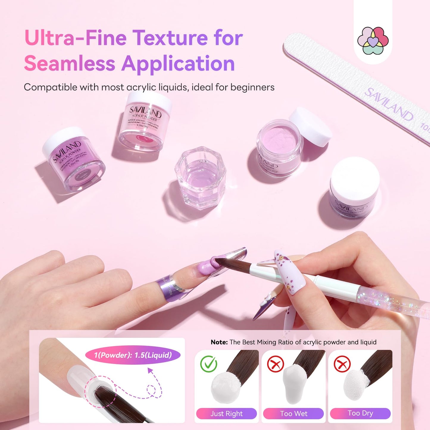 SAVILAND Color Artistry Acrylic Powder Set 36 Colors: Creative Palette Keratin Acrylic Nail Powder Pink Nude Yellow White Nail Powders Kit For Extension Carving DIY Manicure 10g