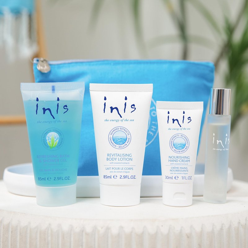 Inis the Energy of the Sea - Voyager Gift Set for Women and Men, Travel Size Toiletries with Mini Cologne, Bath and Shower Gel, Body Lotion and Hand Cream, Clean Ocean Fresh Unisex Fragrance
