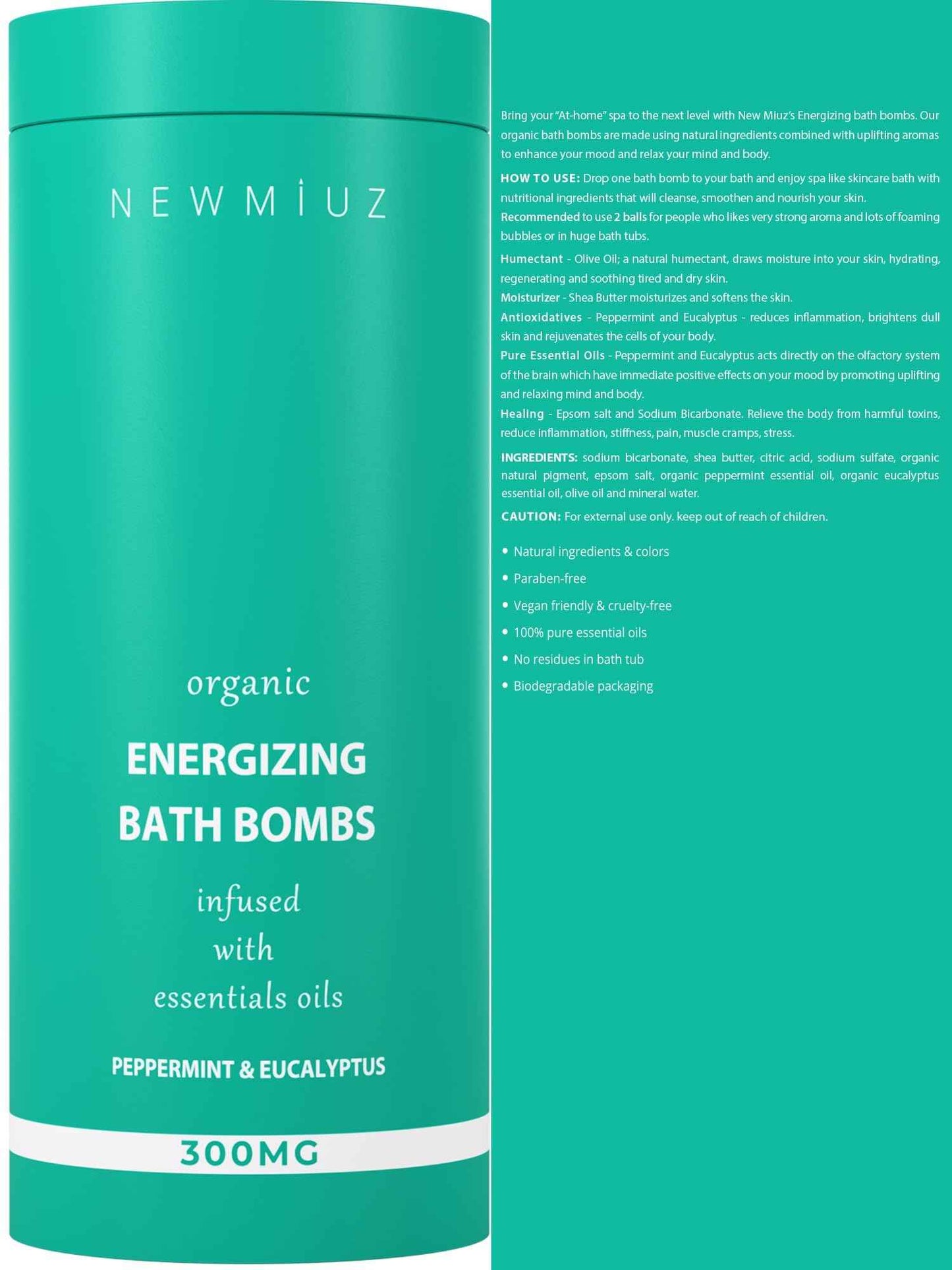 Menthol Fizzing Bath Bomb Eucalyptus Peppermint Epsom Salt Refreshing Bubble Spa with Essential Oil Infused Post Workout Sore Muscles Recovery Gift