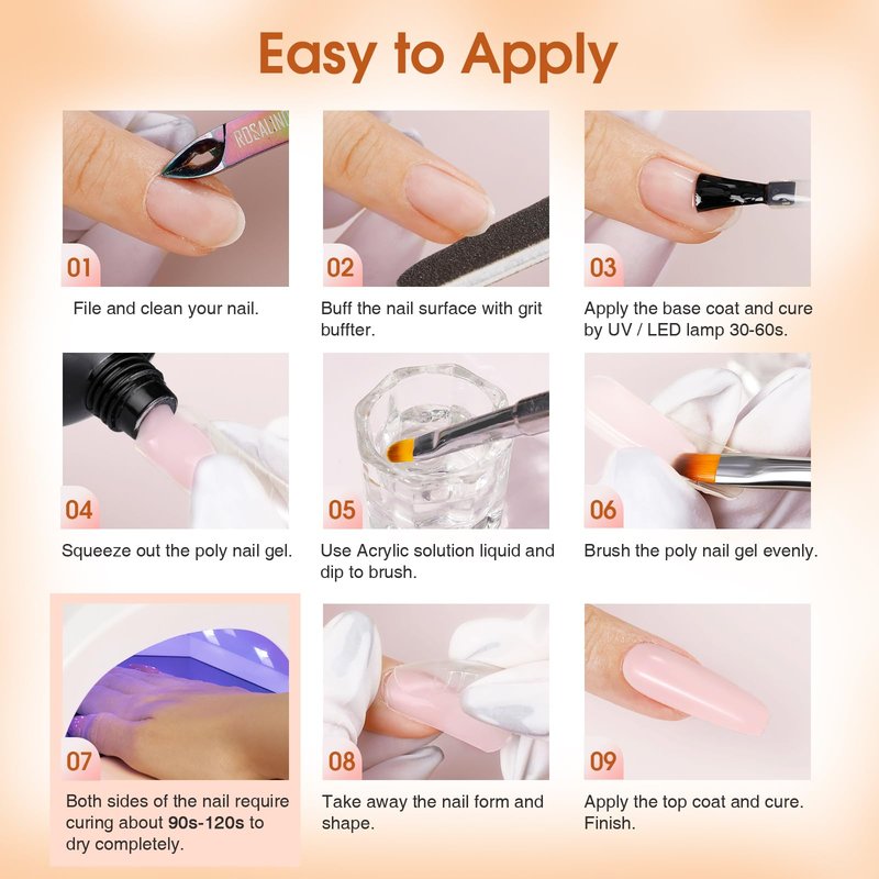ROSALIND Poly Nail Gel Kit -14 Colors +72 Nail Art Accessories kit Clear Nude Poly Nails Gel Kit Starter Kit with Mini UV Lamp Slip Solution Basic Tools for Beginners with Everything