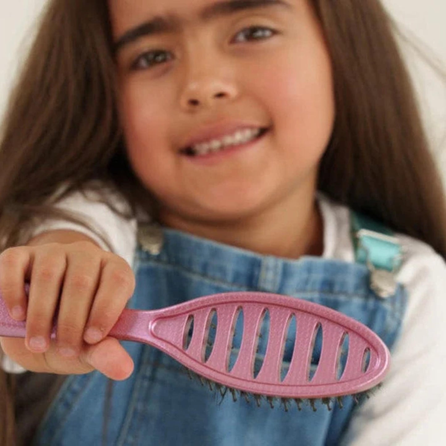 HAPPY HAIR Happy Detangler Mini Brush with Boar Bristles & Nylon Pins | Designed by Women to Detangle & Smooth Thick, Fine or Curly Hair | Pain-Free Slick Back Brush, Compact & Lightweight (Pink)