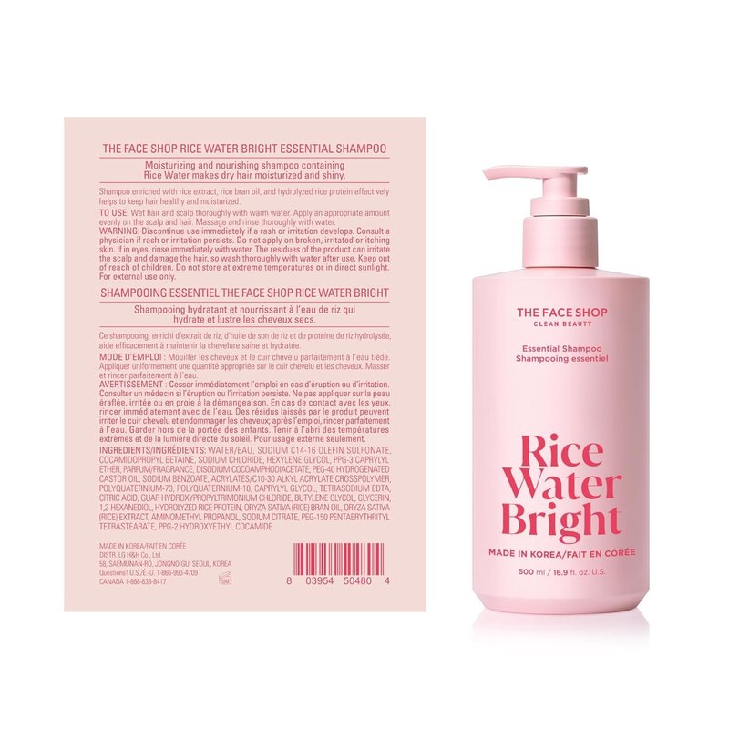 The Face Shop Rice Water Bright Essential Shampoo, Rice Protein Hair Care for Strengthening Dry & Damaged Hair, Korean Shampoo, Hair Growth, Anti-Frizz, Anti-Hair Loss, Breakage Control, Sulfate Free