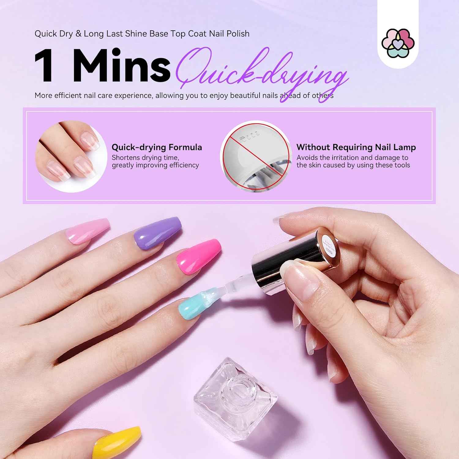 12 Neon Bright Nail Polish Kit with 2-in-1 Base & Top Coat for Nail Art