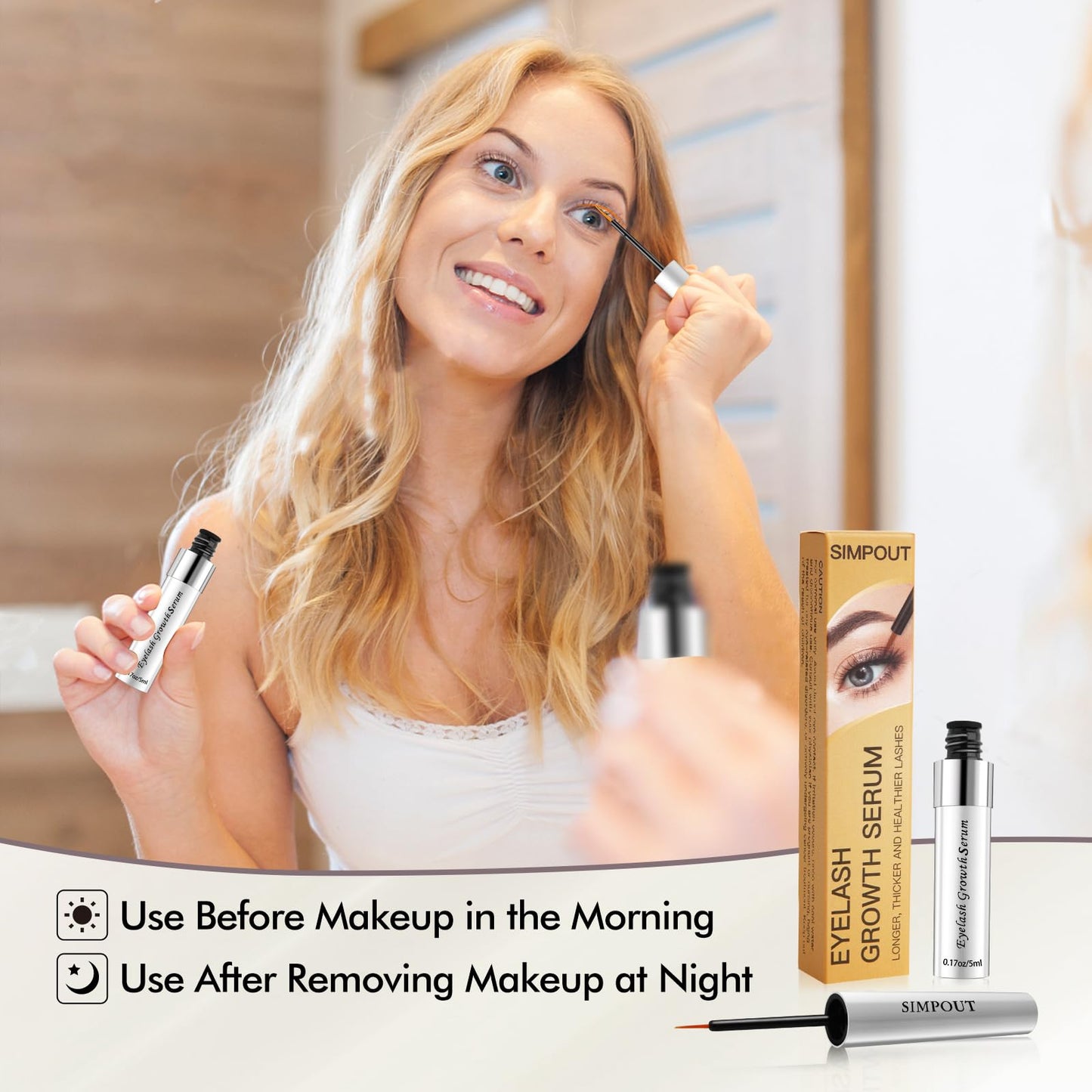 Simpout Eyelash Growth Serum - Fuller & Longer Looking Eyelashes Lash Enhancing Serum, Voluminous Lengthening Natural Lash Enhancer, Vegan & Cruelty-Free (Silver)