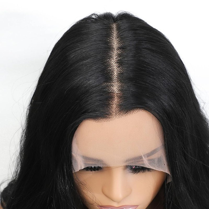 Lenaqueen HD LACE Front Wig Wavy 13X6 Glueless Synthetic Lace Front Wigs Synthetic Fiber Heat Resistant Synthetic Lace Wigs Pre-plucked Hairline Synthetic Wig for Black Women (Natural Black)