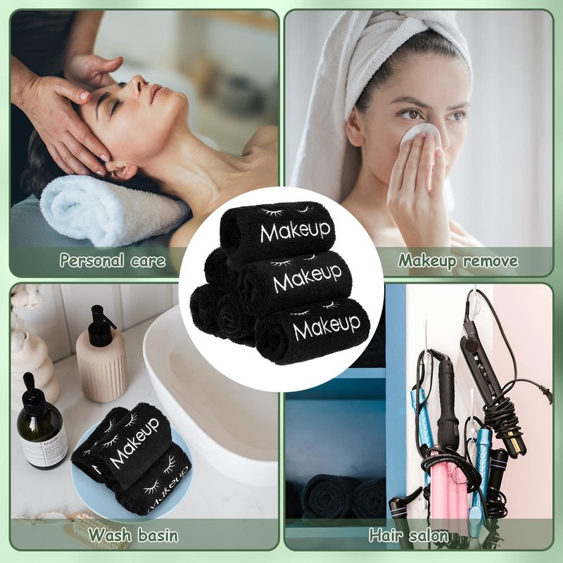 Shimeyao 13x13 Inch Black Makeup Towels Bulk Reusable Makeup Washcloths for Face Facial Remover Washcloths Absorbent Cotton Towel for Salon Spa Women Skin Care(6 Pcs,Classic)