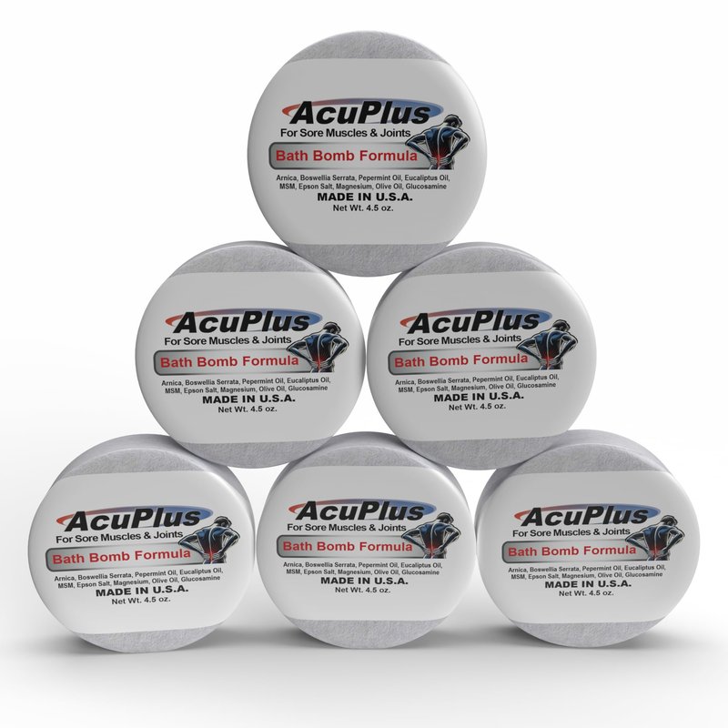AcuPlus - Bath Bombs for Sore Muscles & Joints - Relaxing Bath Bombs for Women & Men with Arnica, Magnesium, Glucosamine, & Epsom Salt - 4.5 oz. Each, Pack of 6