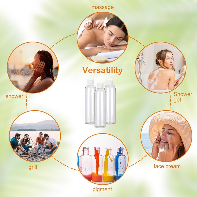 KUKLIPJIM 100 Pack 4 oz Plastic Squeeze Bottles with Top Flip Caps, Clear Empty Squeeze Bottles for Lotion, Travel-Friendly Clear Refillable Bottle, BPA-Free for Liquids and Personal Care