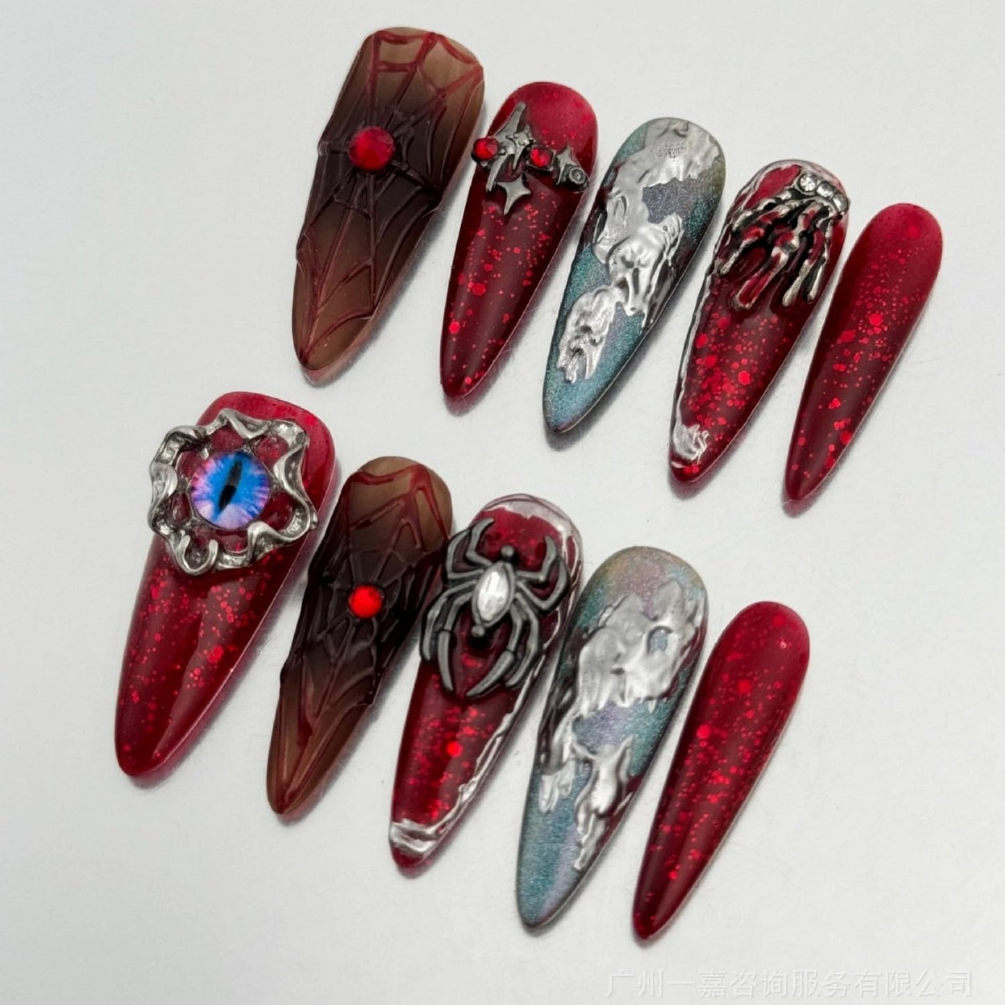 Christmas Press-On Nails - Short Square Gel Full Cover with Reindeer & Santa Designs