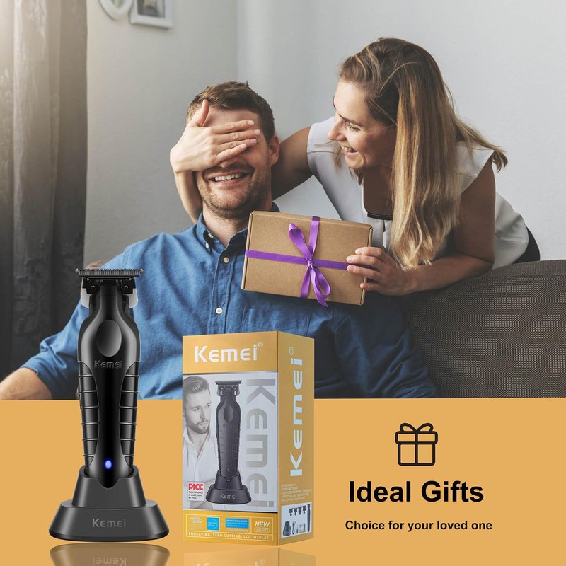 KEMEI PG2299 Hair Trimmer for Men with Charging Dock, Professional Cordless T-Blade Clippers for Edging & Lining, Barber Zero Gap Trimmers, USB Rechargeable Kit with Storage Base (Black)