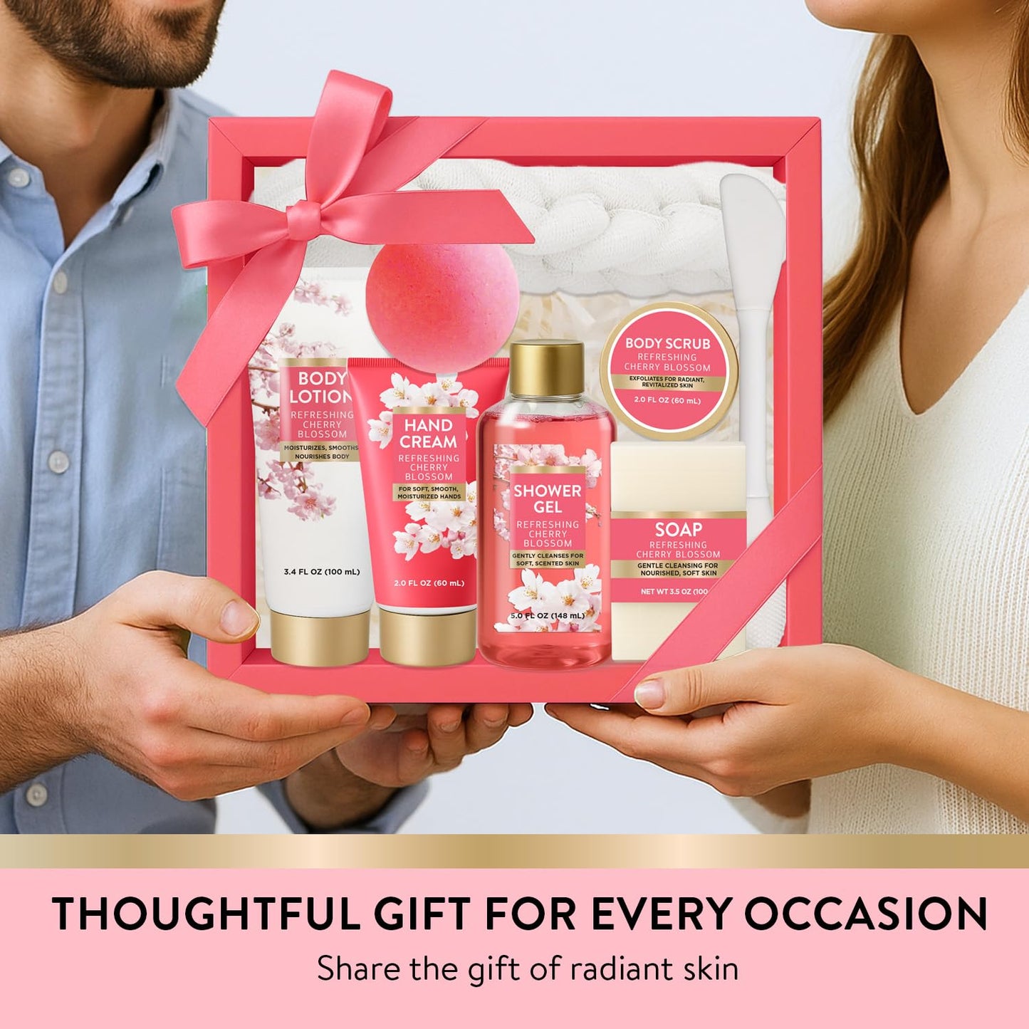 Spa Luxetique 8-Piece Bath & Body Gift Set - Cherry Blossom | Perfect Self-Care Gift for Women, Wife, Sister, Girlfriend