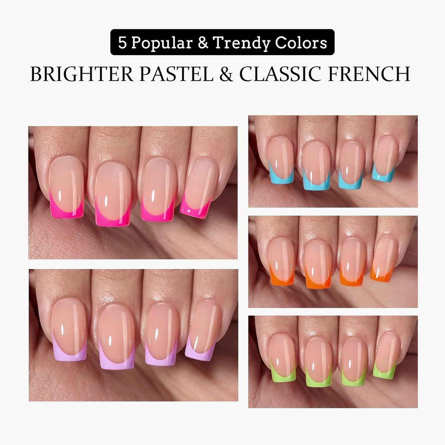 Brighter Pastel French Tip Press-On Nails Set | Gap-Filled Solid Nail Gel | Short Square Design