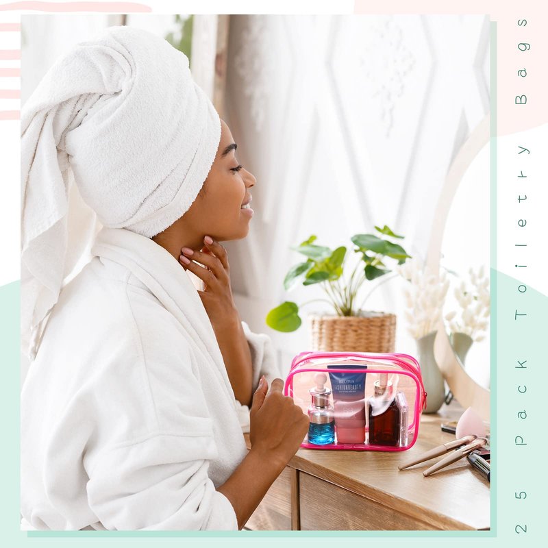 Reginary 25 Pieces Clear Makeup Bags Bulk cosmetic bags with Zipper Travel Toiletry Bags Waterproof Portable Transparent zippered pouches for Women Men Traveling Business Trip Bathroom Home