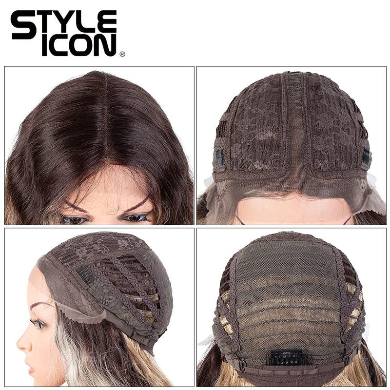 Style Icon 41" Lace Front Wigs Long Wavy Synthetic Wigs with Baby Hair Half Hand Tied 130% Density Wigs (41 Inches, TTHL6/23B/613F)