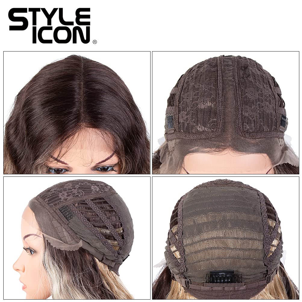 Style Icon 41" Lace Front Wigs Long Wavy Synthetic Wigs with Baby Hair Half Hand Tied 130% Density Wigs (41 Inches, TTHL6/23B/613F)