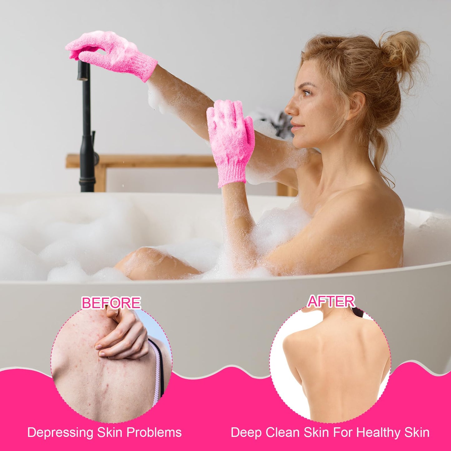 Cuffbow 90 Pcs Exfoliating Bath Gloves Body Scrub Bath Gloves with Hanging Loop Colorful Scrub Exfoliate Glove for Men Women Beauty Spa Massage Skin Shower Body Scrubber(Pink)