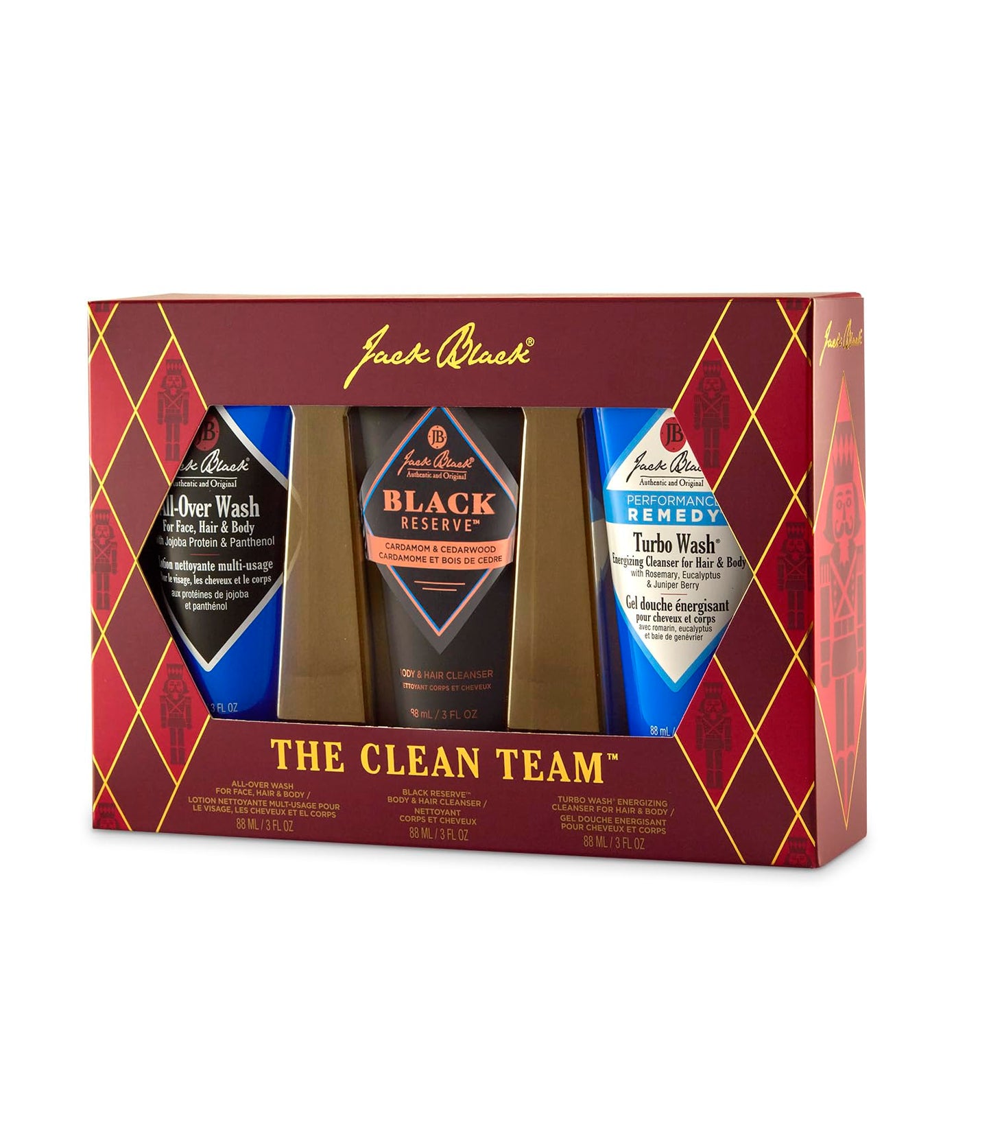 Jack Black Holiday - The Clean Team Body & Hair Cleanser Collection Set for Men - Mens Body Wash Travel Size (3-Pack)