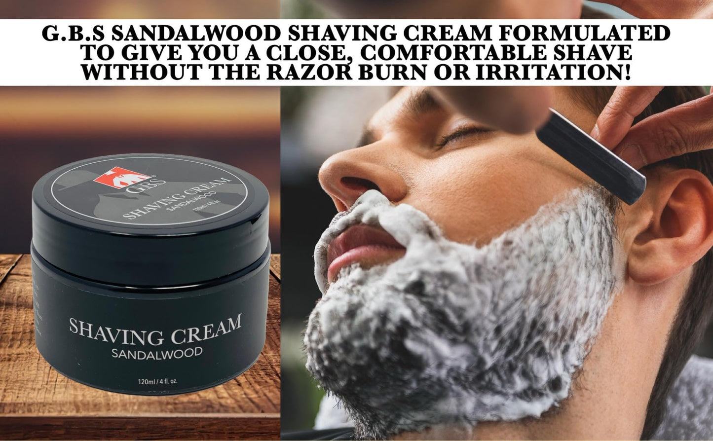 G.B.S 4 Piece Shaving Set, 5 Blade Cartridge Compatible Black Handle Razor, Black Shaving Brush Synthetic, Shave Razor and Brush Stand, Sandalwood Shaving Cream Grooming Kit for Men