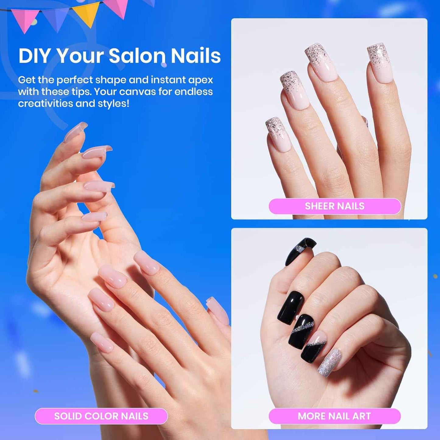 Beetles Gel Nail Kit – Short Square Apex Tips & 15ml Dehydrator & Primer Set