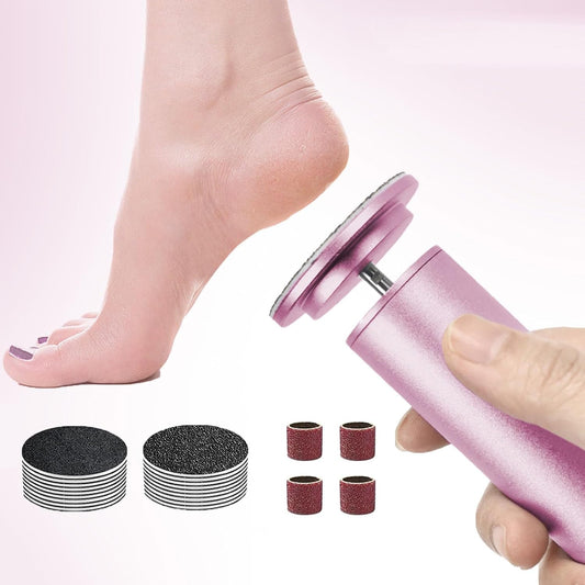 Electric Foot Callus Remover & Nail Drill - 60 Sandpapers, 20 Grinding Heads, Pink