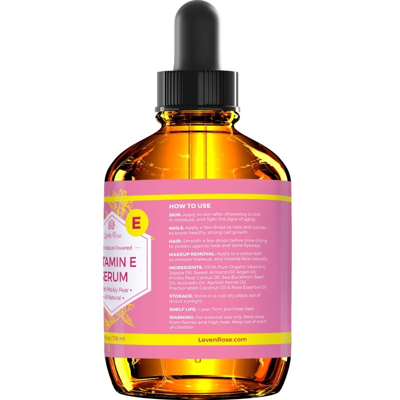 Leven Rose Vitamin E Oil Serum for Face and Skin, 4 fl oz Hydrating Serum Moisturizer, Multi Use Body Hair and Nail Oil
