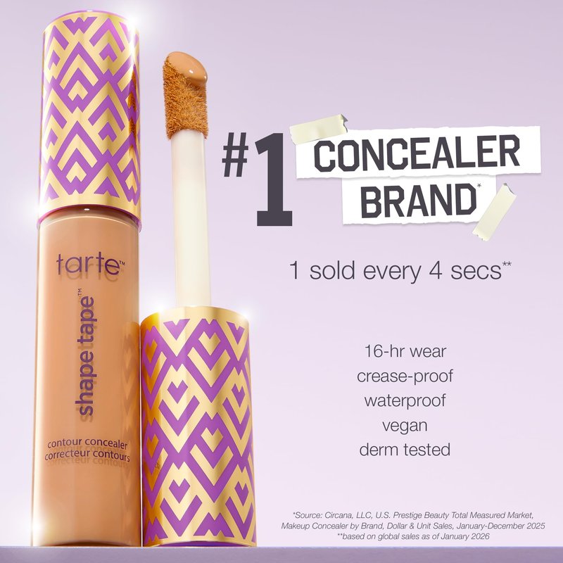 tarte shape tape concealer – Full-Coverage Creaseless Soft Matte Finish, Brightening Under-Eye & Face Makeup, 16hr Longwear, Vegan & Cruelty-Free, travel size, 51H deep honey